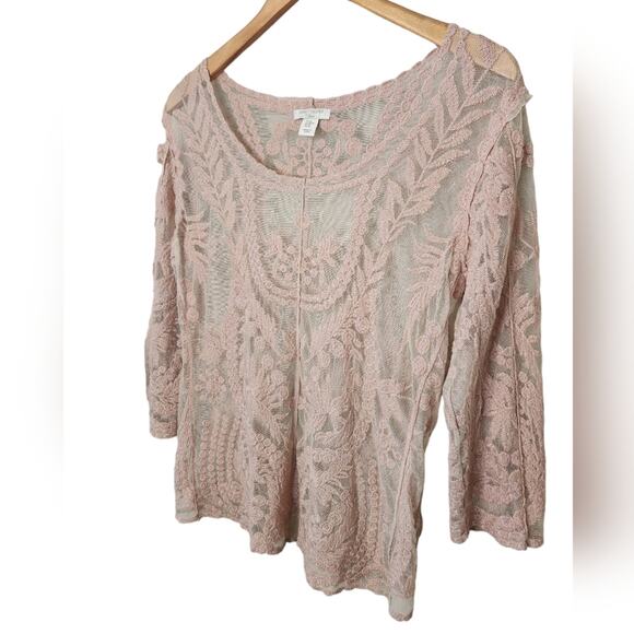 St. Tropez West Embroidered Mesh Sheer top Medium - Picture 4 of 7